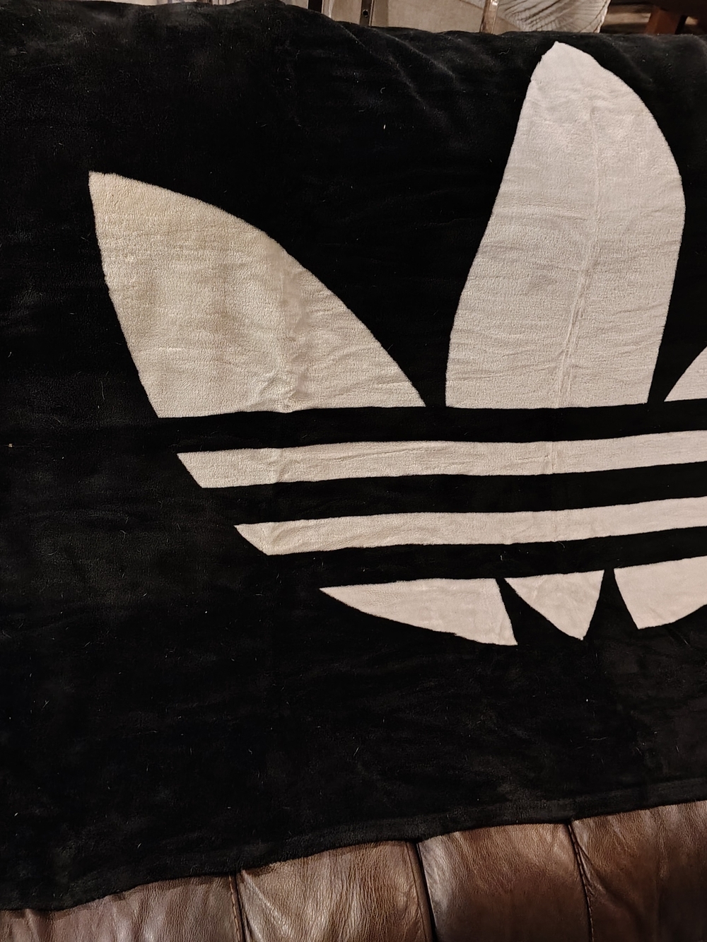 RARE Vintage Adidas Originals Trefoil Large Logo Fleece Throw 60x48 Black/ White